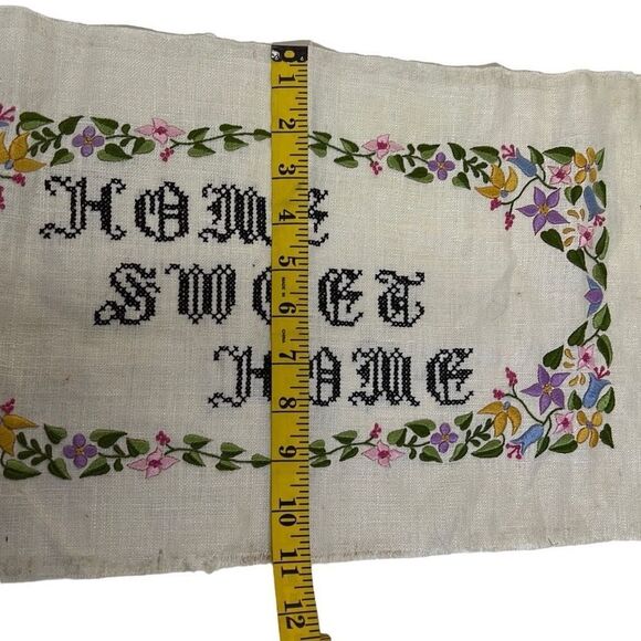 Handmade Home Floral “Home Sweet Home” Finished Embroidered Cross Stitch 21"x11" - Picture 4 of 9